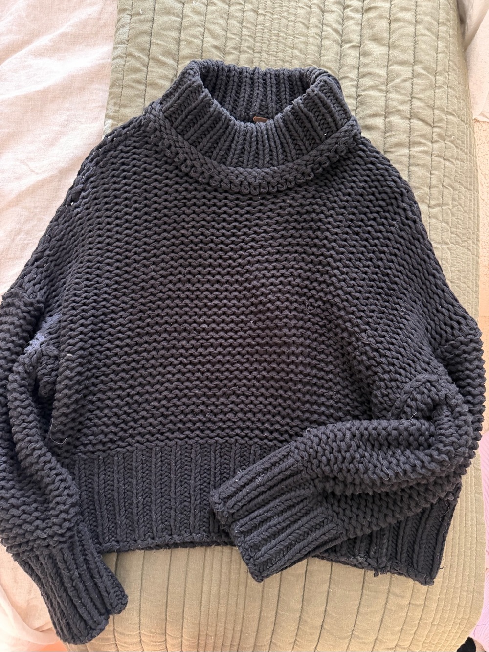 Free People Cozy Chunky Knit Turtleneck Sweater - black